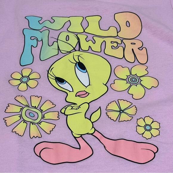 Looney Tunes Tweety Women's Side Tie Knit Tank Top Wild Flower Sz. Large Pink - Picture 2 of 10
